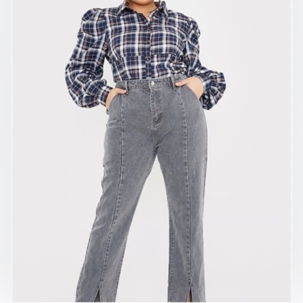 ASOS In Style X Olivia Bowen Highrise Slim Straight Grey Jeans Cotton Size 14